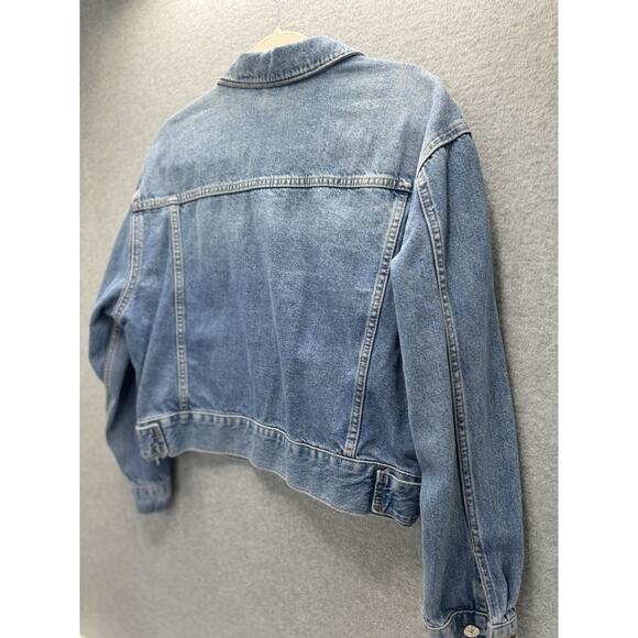 TOPSHOP MOTO MEDIUM WASH WOMEN'S DENIM TRUCKER JEAN JACKET Sz US 6 INNER POCKETS - Picture 9 of 13